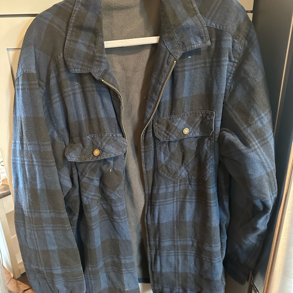 Men's Blue Plaid Jacket Field & Stream 2XLG Fleece Lined Full Zipper Pre Owned